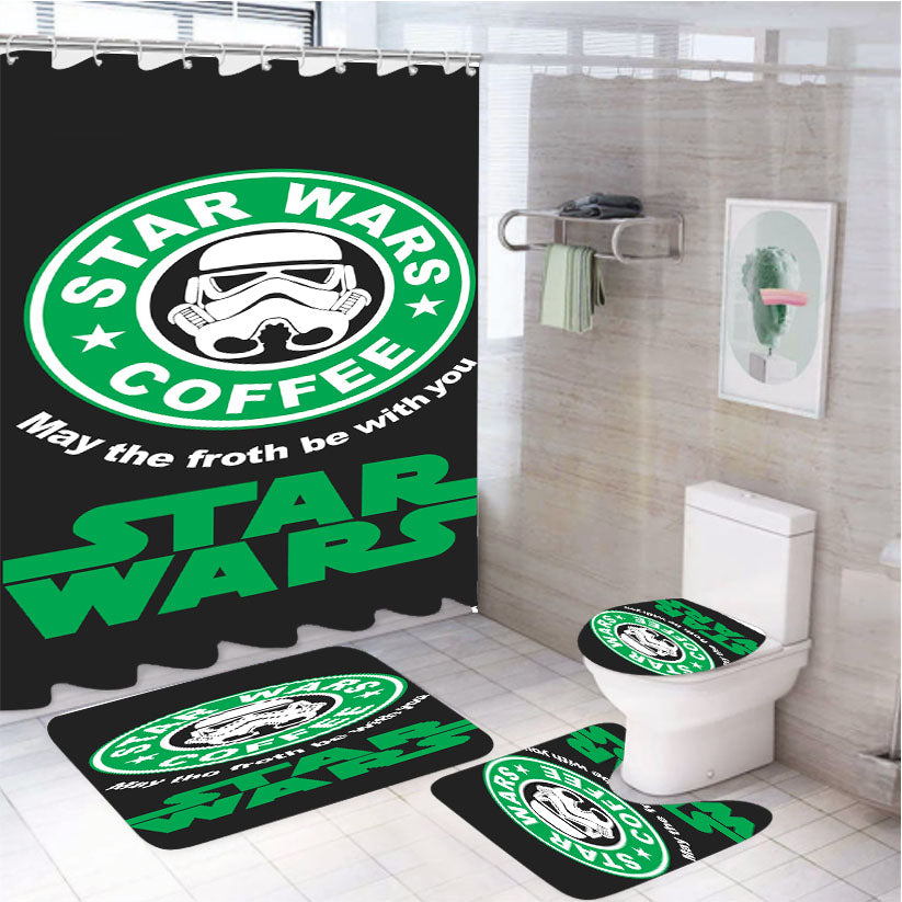 Star Wars Coffee 4Pcs Bathroom Set Shower Curtain