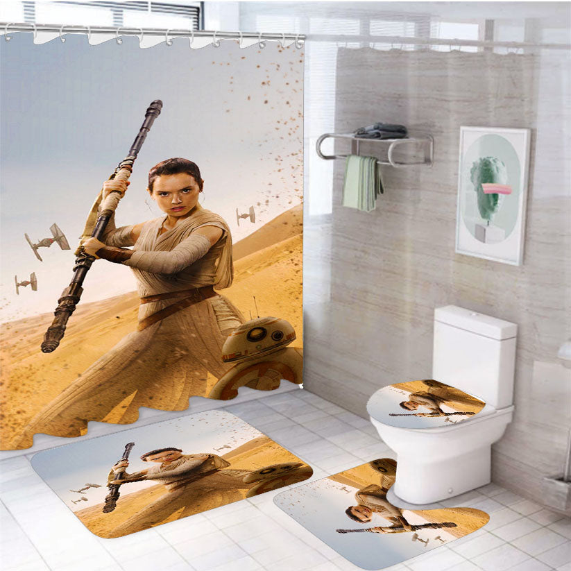 Star Wars Rey Fight 4Pcs Bathroom Set Shower Curtain