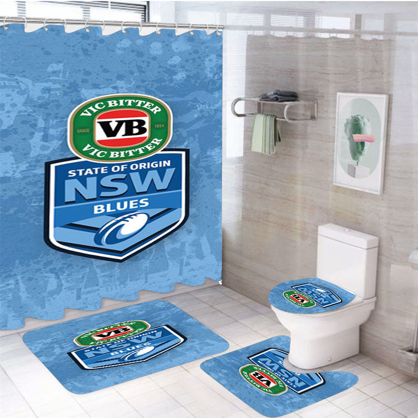 State Of Origin Nsw Blues 4Pcs Bathroom Set Shower Curtain