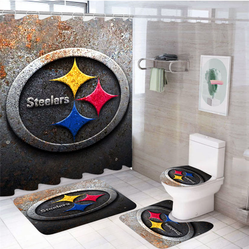 Steelers Logo 4Pcs Bathroom Set Shower Curtain