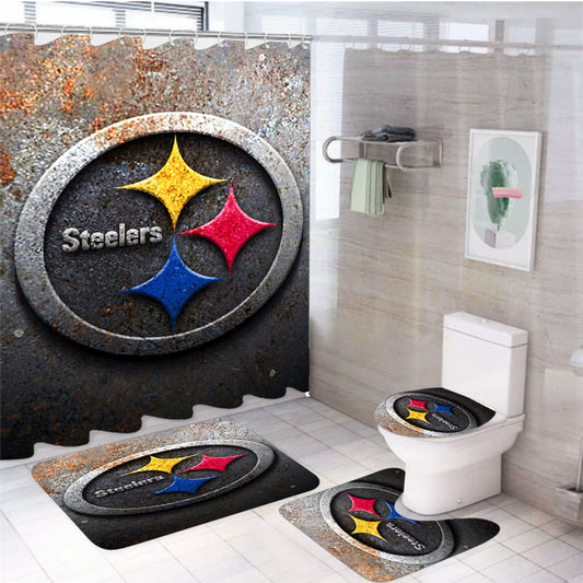 Steelers Logo 4Pcs Bathroom Set Shower Curtain