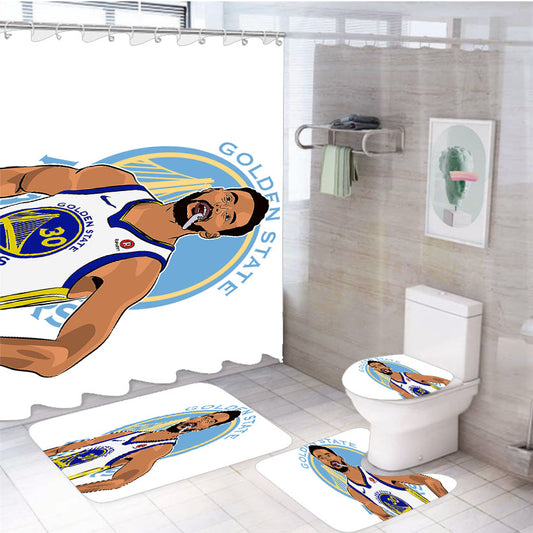 Stephen Curry Warriors Illustration 4Pcs Bathroom Set Shower Curtain