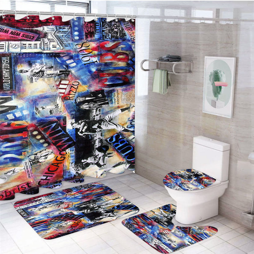 Story Of Chicago Cubs 4Pcs Bathroom Set Shower Curtain