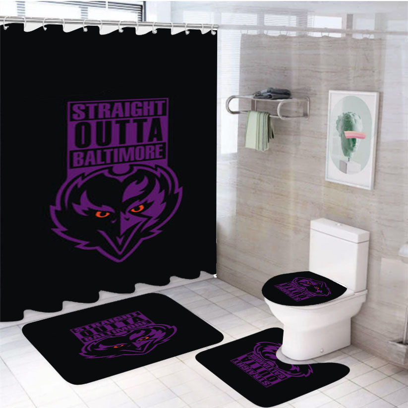 Straight Outta Baltimore Ravens 4Pcs Bathroom Set Shower Curtain