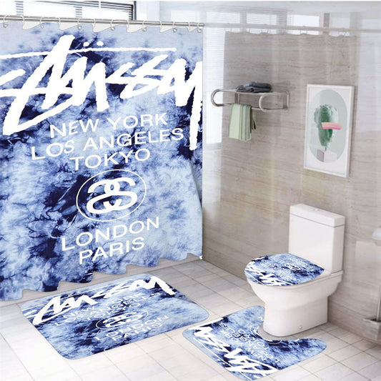 Stussy World Tour Baseball 4Pcs Bathroom Set Shower Curtain