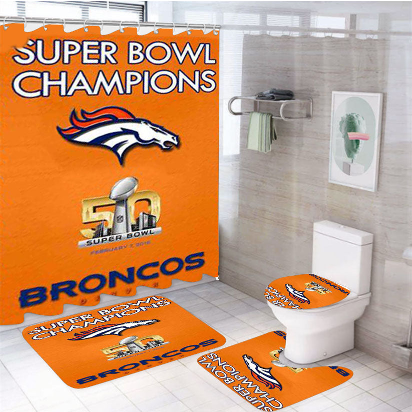 Super Bowl 50 Denver Broncos 4Pcs Bathroom Set Shower Curtain