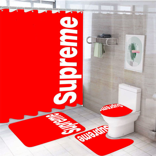 Supreme Red Logo 4Pcs Bathroom Set Shower Curtain