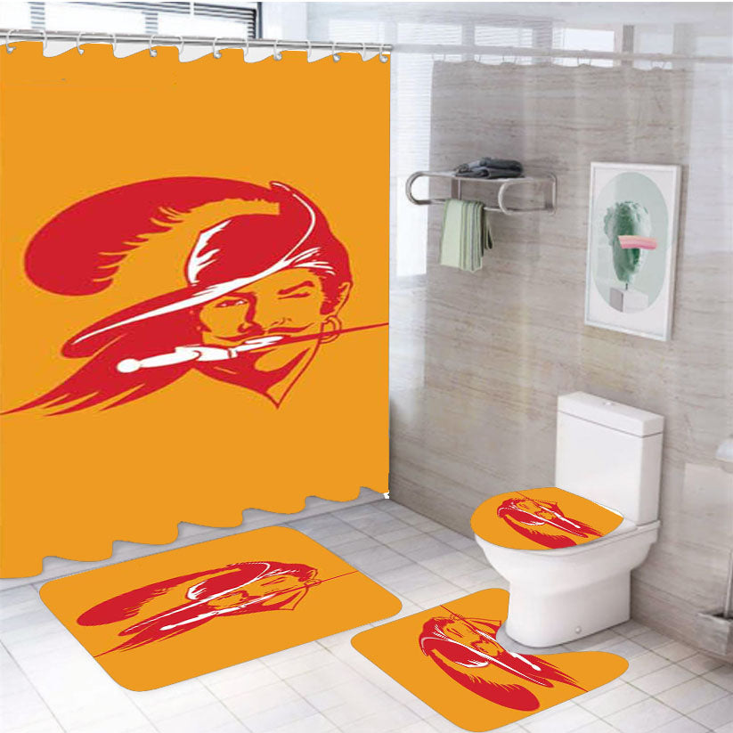Tampa Bay Bucs Logo On Orange 4Pcs Bathroom Set Shower Curtain