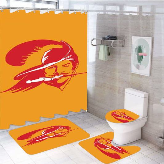 Tampa Bay Bucs Logo On Orange 4Pcs Bathroom Set Shower Curtain