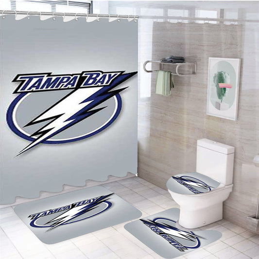 Tampa Bay Lightning Silver Radial 4Pcs Bathroom Set Shower Curtain
