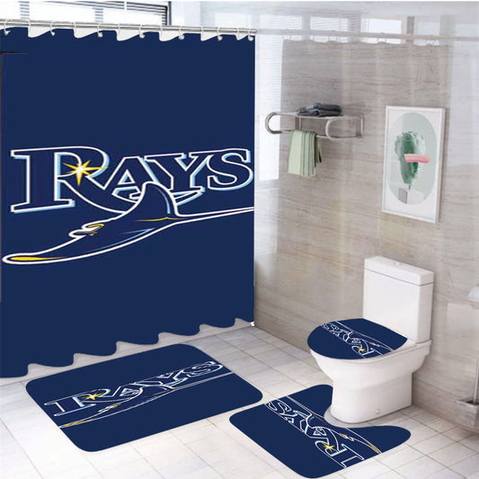 Tampa Bay Rays Logo On Blue 4Pcs Bathroom Set Shower Curtain