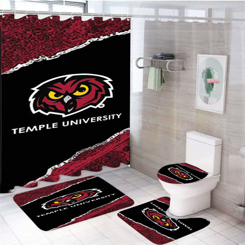 Temple University Strip 4Pcs Bathroom Set Shower Curtain
