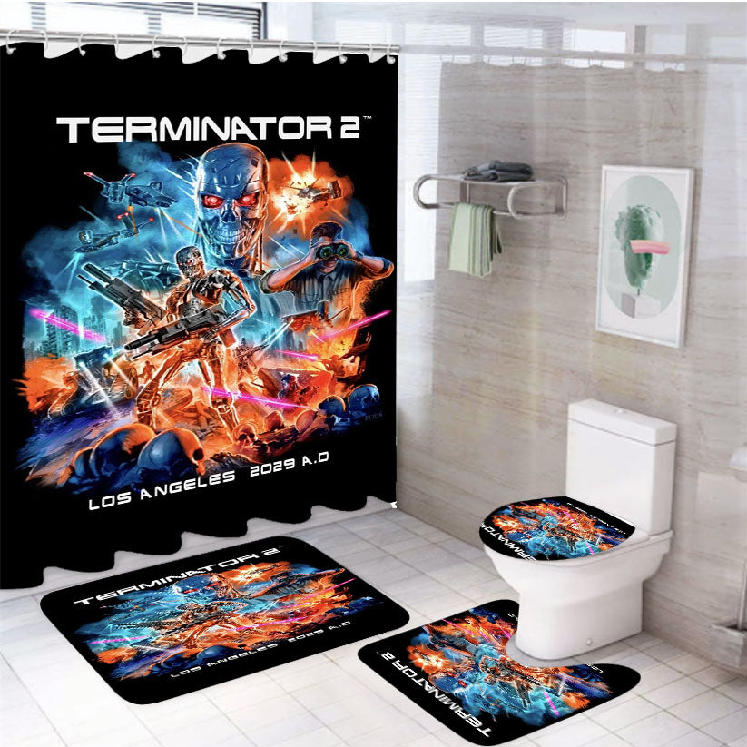 Terminator 2 Los Angeles 2029 Ad Poster Movie 4Pcs Bathroom Set Shower Curtain