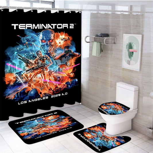 Terminator 2 Los Angeles 2029 Ad Poster Movie 4Pcs Bathroom Set Shower Curtain