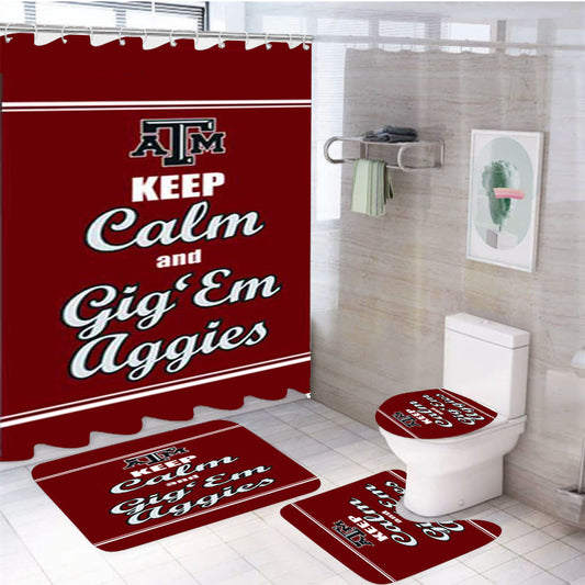 Texas A M Gig Em Aggies 4Pcs Bathroom Set Shower Curtain