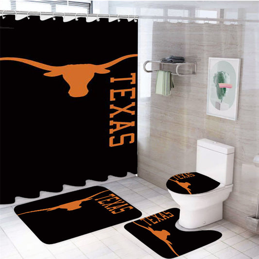 Texas Longhorns Orange On Black 4Pcs Bathroom Set Shower Curtain