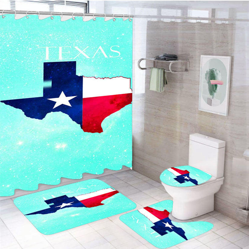 Texas Map Flag 4Pcs Bathroom Set Shower Curtain