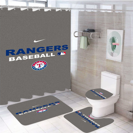 Texas Rangers Baseball 4Pcs Bathroom Set Shower Curtain