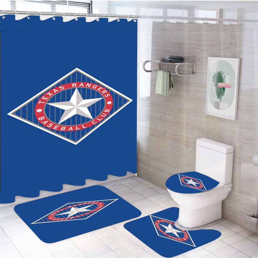 Texas Rangers Baseball Club 4Pcs Bathroom Set Shower Curtain