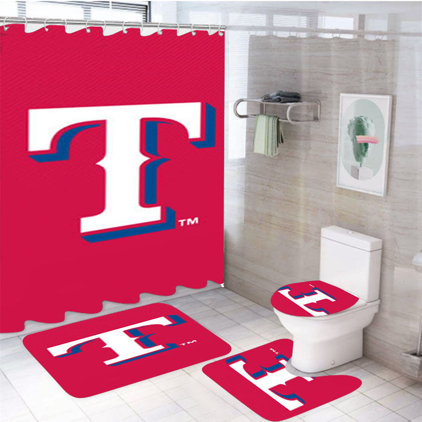 Texas Rangers Red 4Pcs Bathroom Set Shower Curtain
