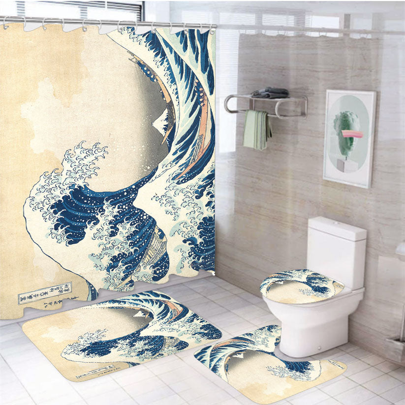 The Great Wave Off Kanagawa 4Pcs Bathroom Set Shower Curtain