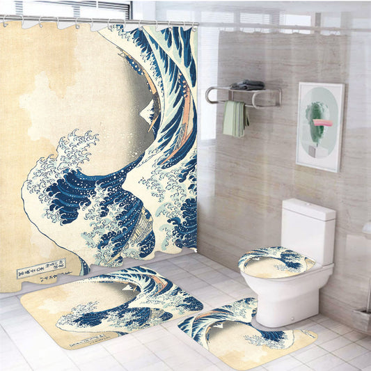 The Great Wave Off Kanagawa 4Pcs Bathroom Set Shower Curtain