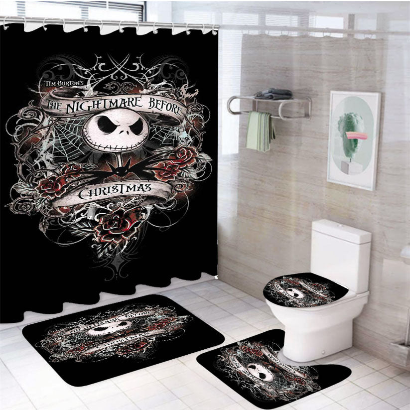 The Nightmare Before Christmas Black 4Pcs Bathroom Set Shower Curtain