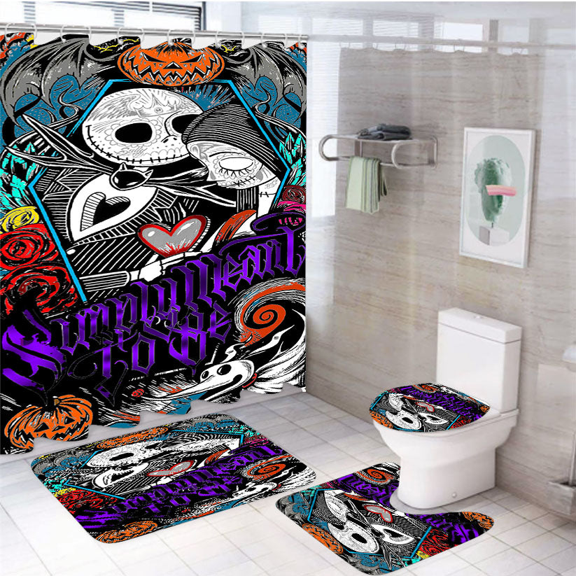 The Nightmare Before Christmas Jack Skellington And Sally 4Pcs Bathroom Set Shower Curtain