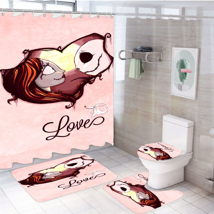 The Nightmare Before Christmas Pink Marble 4Pcs Bathroom Set Shower Curtain