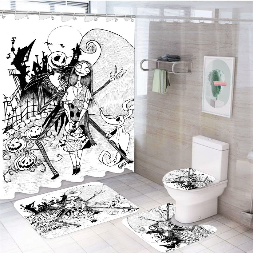 The Nightmare Before Christmas Sketch 4Pcs Bathroom Set Shower Curtain
