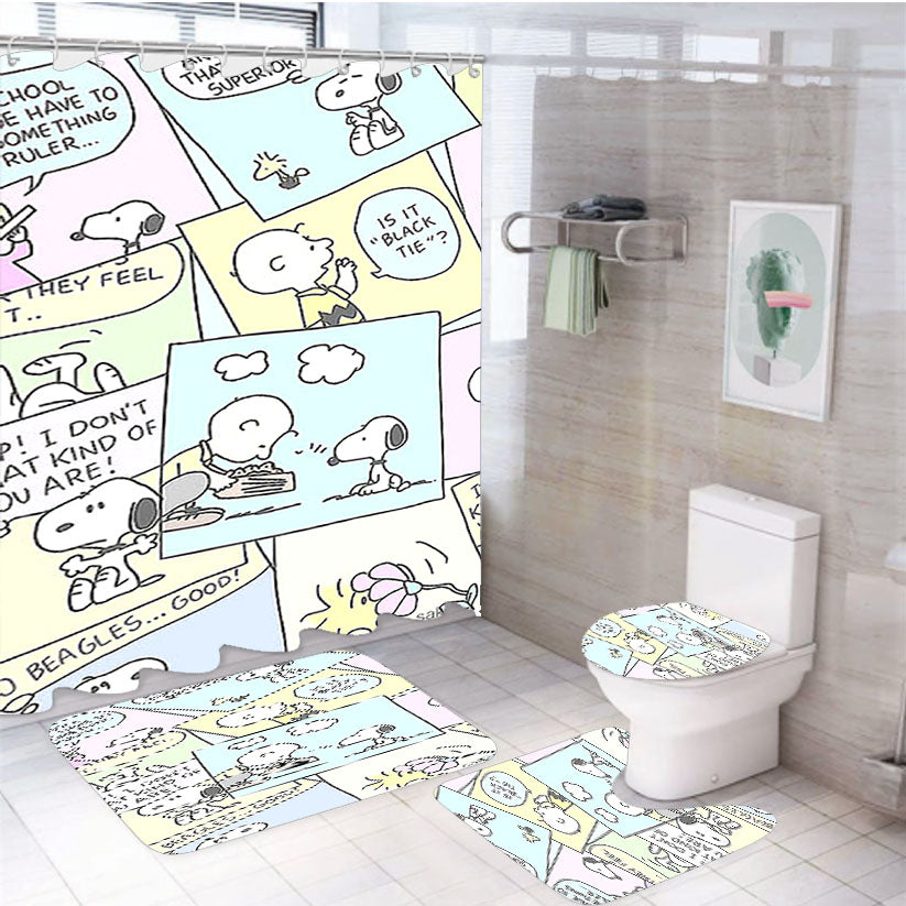 The Peanuts Comic 4Pcs Bathroom Set Shower Curtain