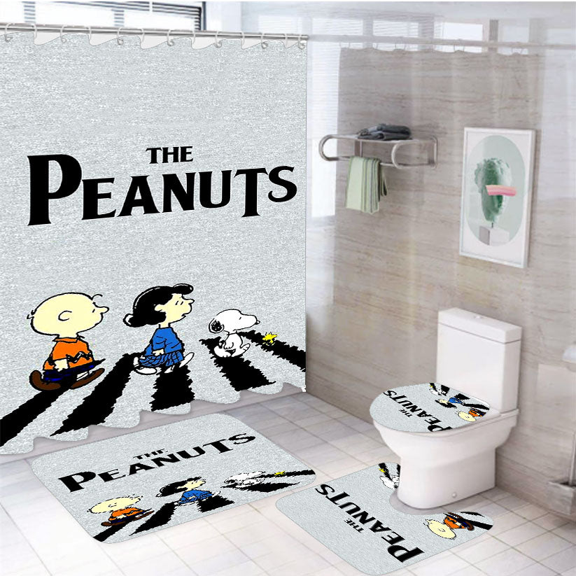 The Peanuts Gang Street Grey 4Pcs Bathroom Set Shower Curtain