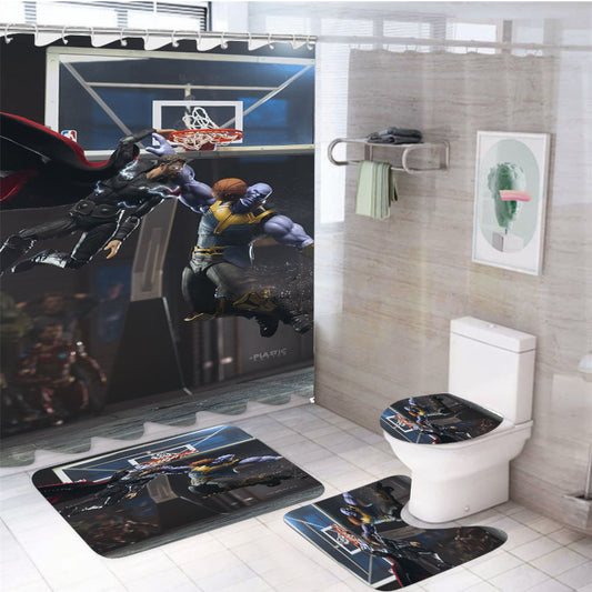 Thor Thanos 1 On 1 Basketball 4Pcs Bathroom Set Shower Curtain