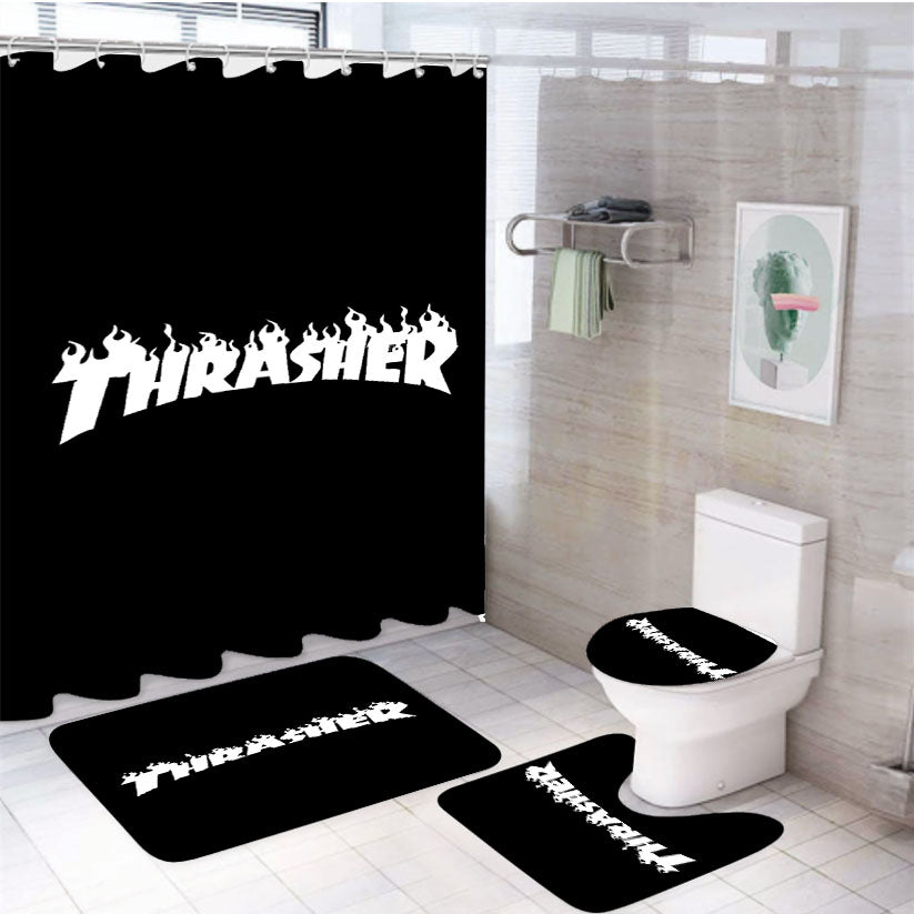 Thrasher Black White 4Pcs Bathroom Set Shower Curtain