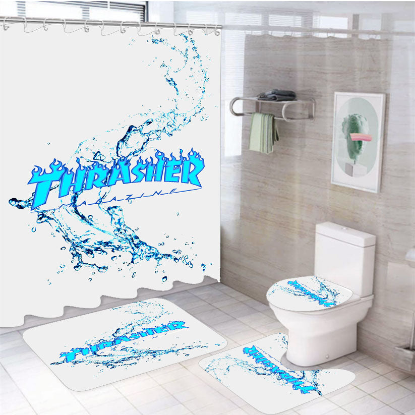 Thrasher Blue Water Splash 4Pcs Bathroom Set Shower Curtain