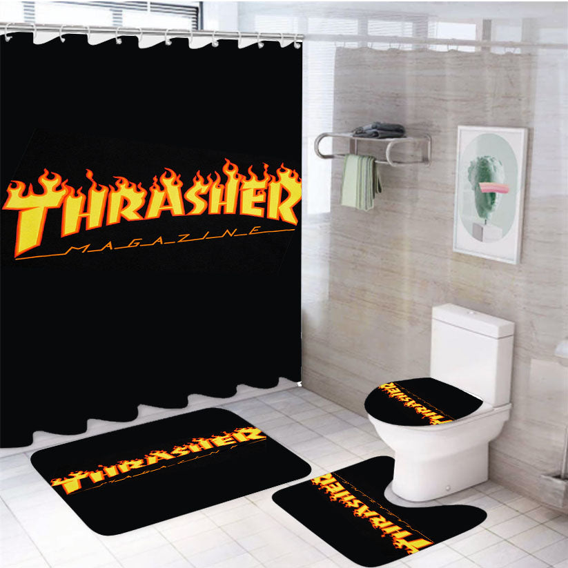 Thrasher Magazine Logo 4Pcs Bathroom Set Shower Curtain