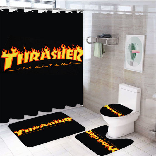 Thrasher Magazine Logo 4Pcs Bathroom Set Shower Curtain