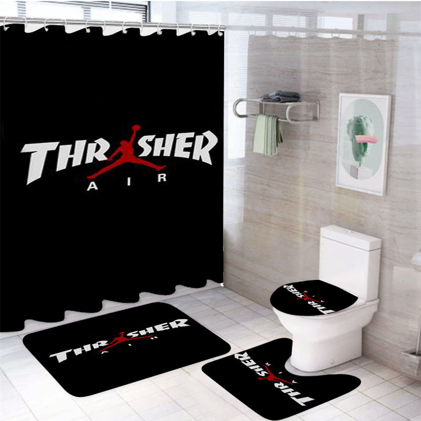 Thrasher X Air Jordan Jet Black 4Pcs Bathroom Set Shower Curtain