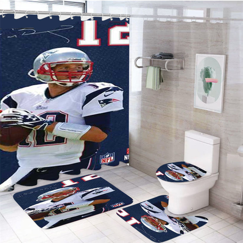 Tom Brady Jersey Bkg Autograph 4Pcs Bathroom Set Shower Curtain