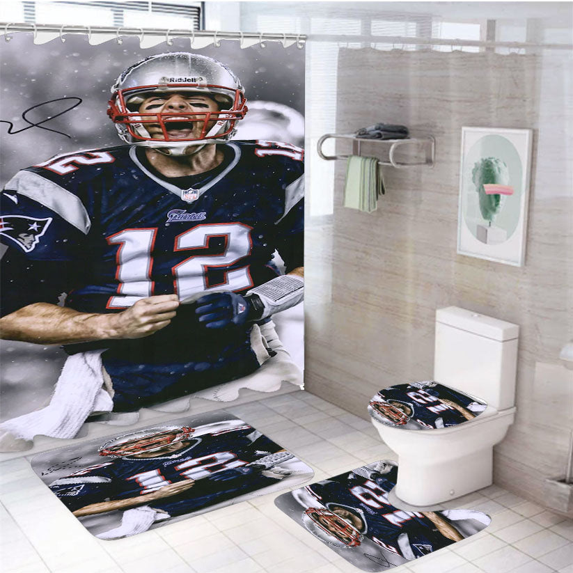 Tom Brady New England Patriots Nfl Wallpaper 4Pcs Bathroom Set Shower Curtain