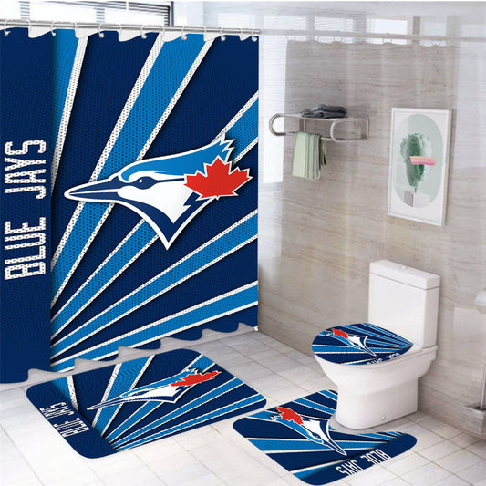 Toronto Blue Jays Stripe Wallpaper 4Pcs Bathroom Set Shower Curtain