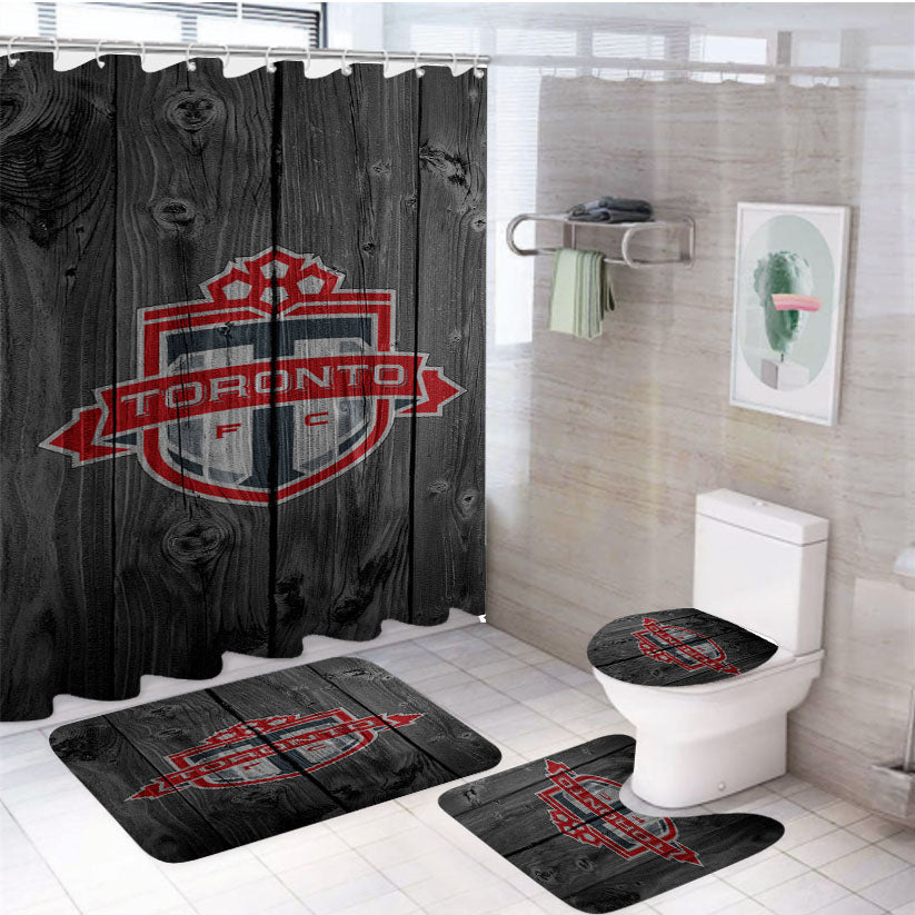 Toronto Fc Soccer Logo Dark Wood Wallpaper 4Pcs Bathroom Set Shower Curtain