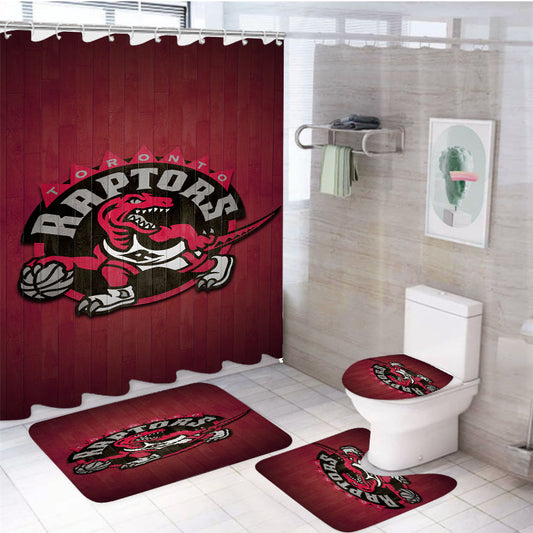 Toronto Raptors Red Emblem 4Pcs Bathroom Set Shower Curtain