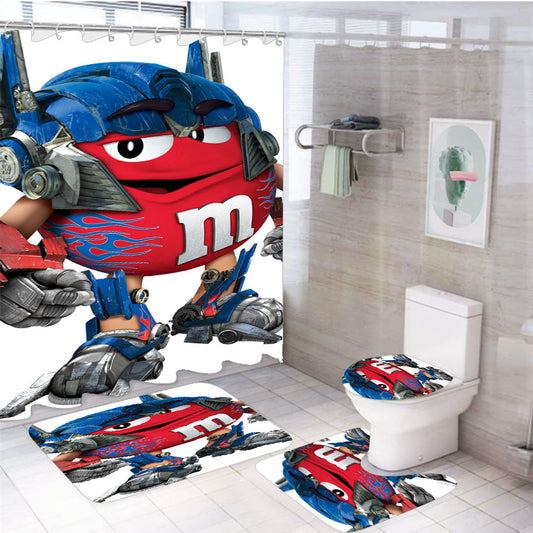 Transformer M&M Mascot Red 4Pcs Bathroom Set Shower Curtain