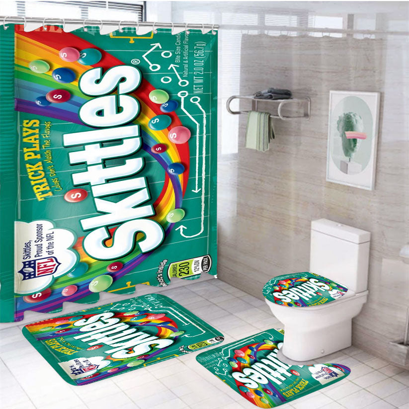 Trick Plays Skittles Candy 4Pcs Bathroom Set Shower Curtain