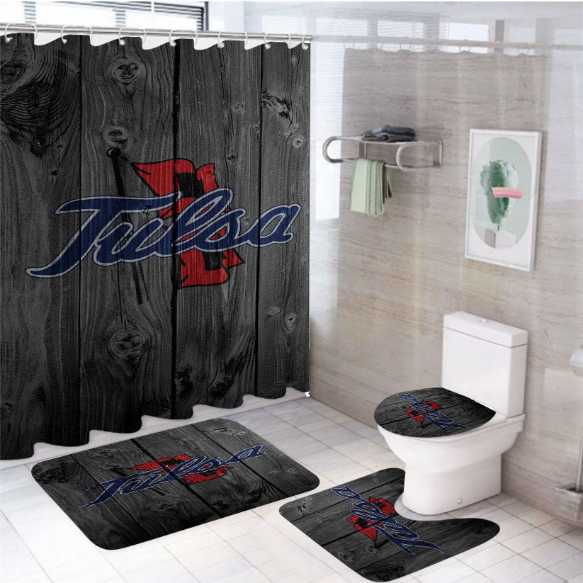 Tulsa Golden Hurricane Nfl Logo Dark Wood Wallpaper 4Pcs Bathroom Set Shower Curtain