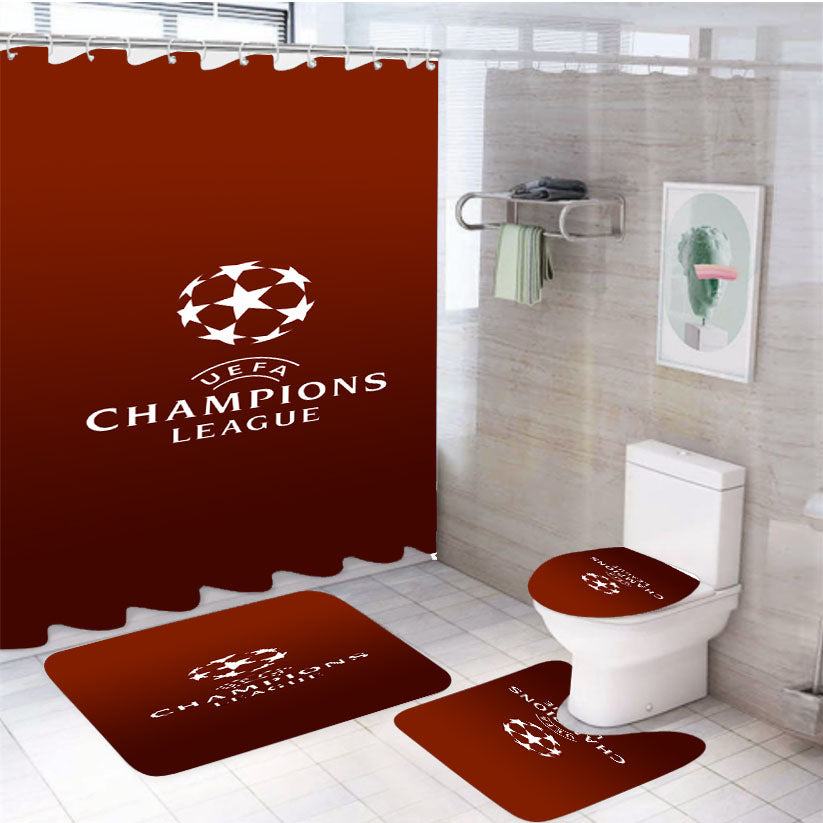 Uefa Champions League Football Logo Wallpaper 4Pcs Bathroom Set Shower Curtain