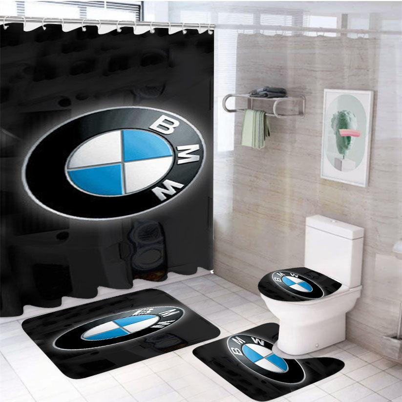 Unique Design Bmw Emblem Pattern 4Pcs Bathroom Set Shower Curtain