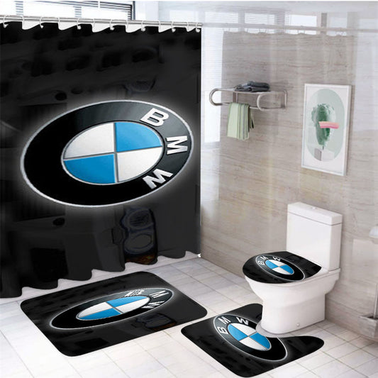 Unique Design Bmw Emblem Pattern 4Pcs Bathroom Set Shower Curtain