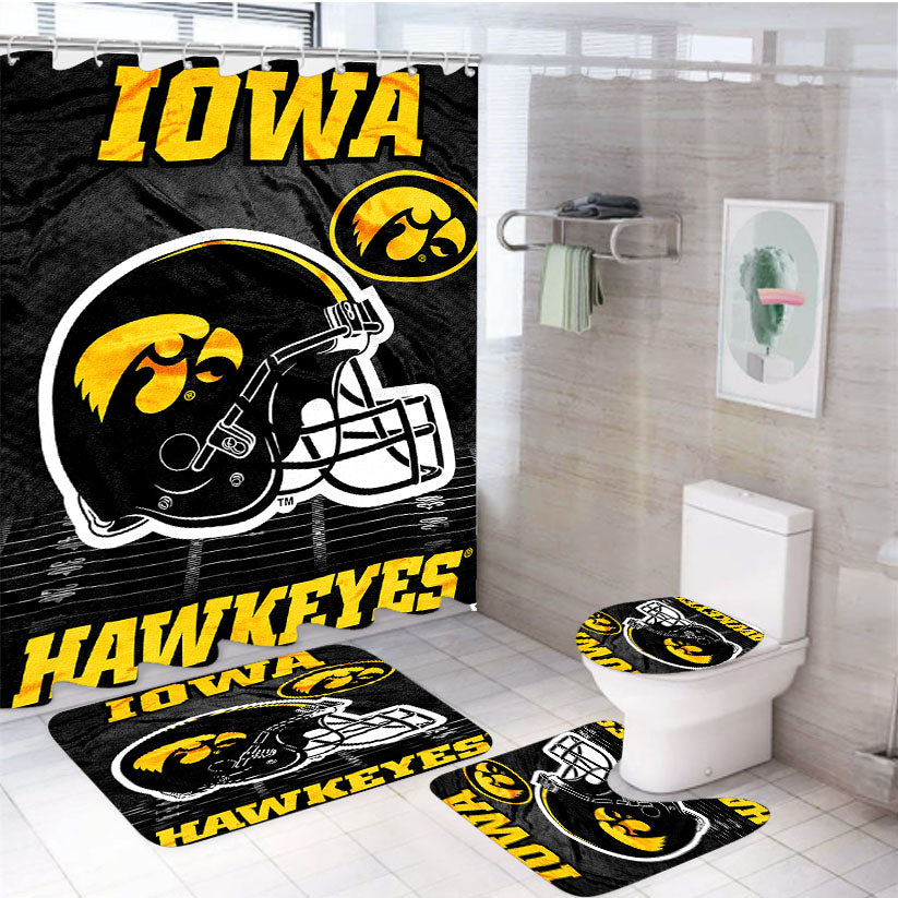 University Of Iowa Hawkeyes Black 4Pcs Bathroom Set Shower Curtain